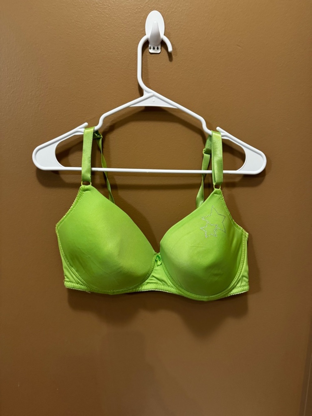 Source Unknown Bright Lime Green Padded Bra with Star Detail